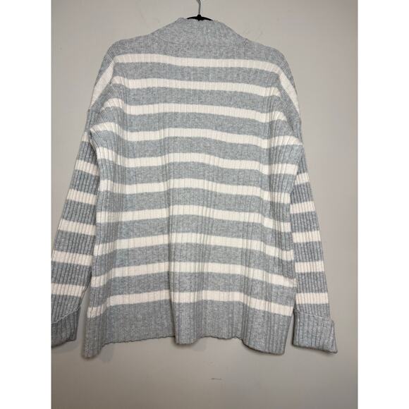 Loft NWT grey and white striped ribbed mock neck sweater M - Picture 2 of 8